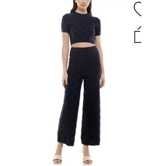 Wayf Women’s Textured Cotton Check Knit Crop Pants | Pants Only Sz Sm - Picture 1 of 6